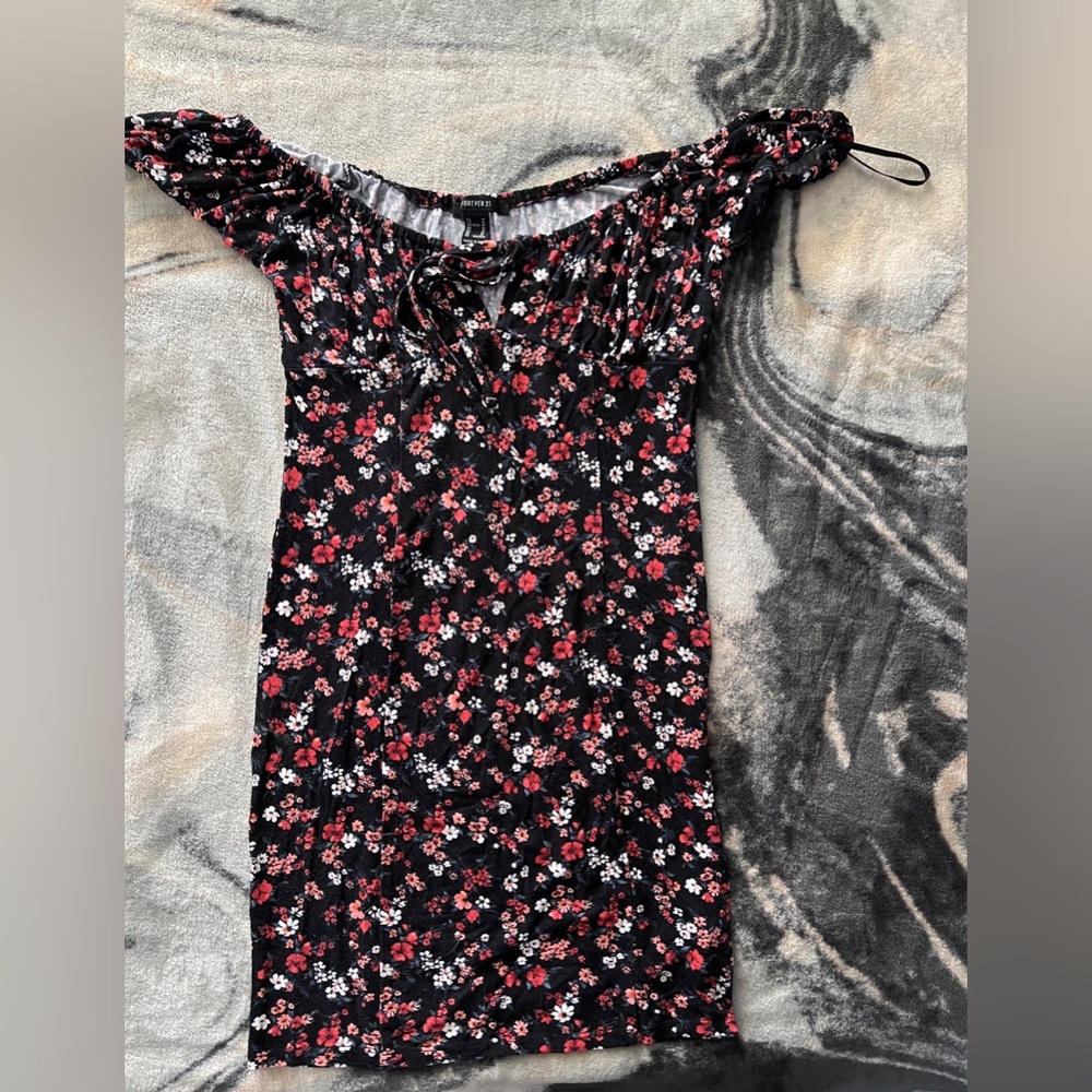Black floral mini dress